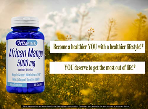 African Mango 5000mg Equivalent 10:1 Extract 180 Capsules - 6 Month Supply of African Mango Capsules - Supports Metabolism of Fat and Digestive Health