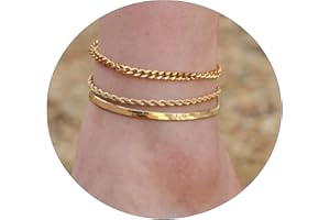 JECOMY Anklet for Women 14K Gold Plated Ankle Bracelets Silver Anklet Waterproof Pearl Cubic Zirconia Rhinestone Heart Beads Herringbone Cuba Link Chain Anklets Dainty Jewelry