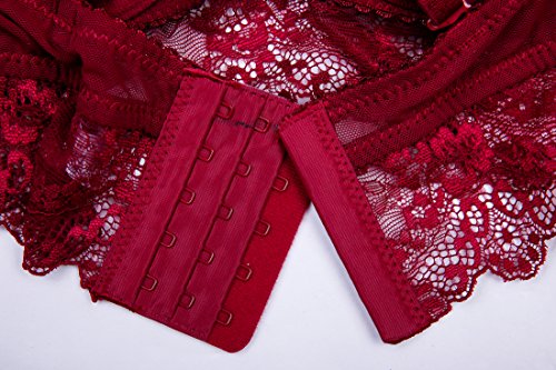 Varsbaby Women Push Up Embroidery Bras Set Lace Lingerie Bra and Panties 3 Piece (V017SP,Wine Red, 40C)
