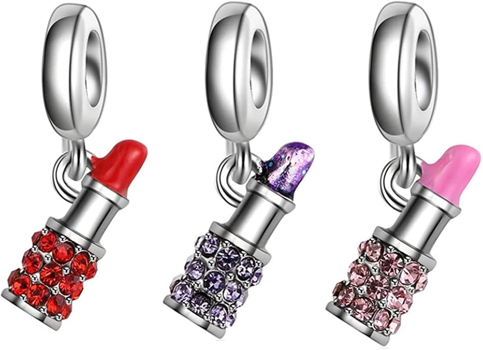 Pandora 925 Charm Fashion Rhinestone Lipstick Pendant Diy Beads