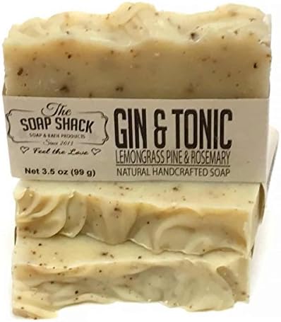 Natural Handmade Soap - Lemongrass Pine Rosemary - 3-Pack. Pure Essential oils of Lemongrass, Pine and Rosemary, Ground Juniper berries for exfoliation - Experience Gin and Tonic!
