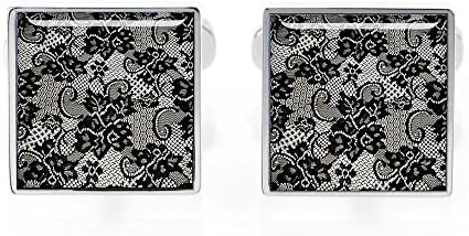 Kooer Vintage Cufflinks Square Black Lace Cufflinks Custom Initial or Date Personalized Cuff Links Groom Groomsman Wedding Cuff Links Tie Clip Tie Tack Set Sexy Lace Style 009