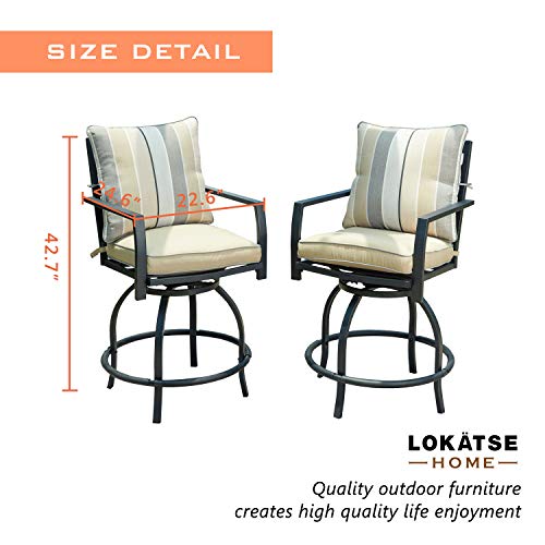 LOKATSE HOME Patio Stools Outdoor Swivel Bar Height Chairs Set of 2