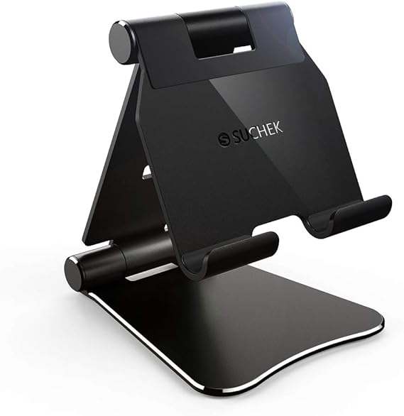 Suchek Black Tablet Stand, Adjustable Metal Holder Stand for Desk