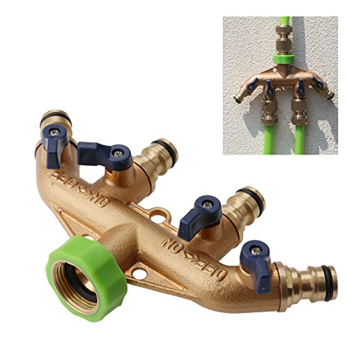 A-SZCXTOP Brass Fittings 4 Way Quick Connector Nipple Joint Garden Water Tap Hose Adapter With Water Control Valve(3/4 DN 20)