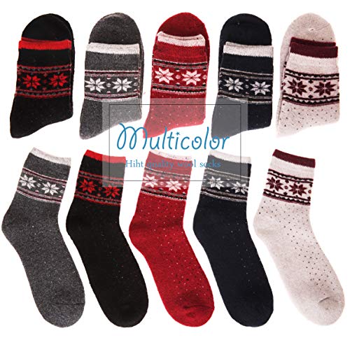 Womens Wool Socks Thick Heavy Thermal Fuzzy Winter Warm Snowflake Crew Socks For Cold Weather 5 Pack (Pattern)