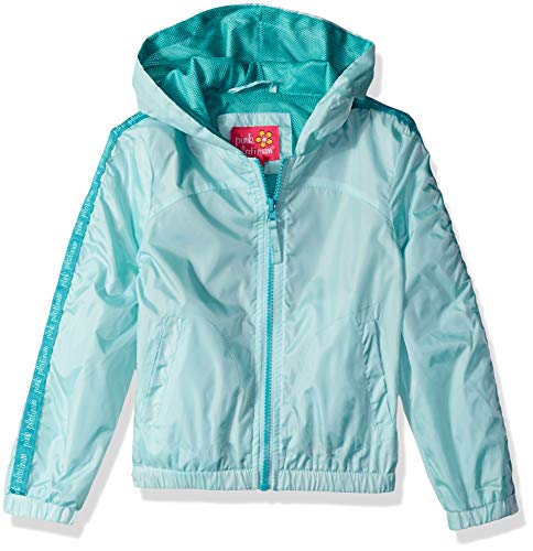 Pink Platinum Girls' Big Printed Windbreaker Jacket with Mesh Lining, LT Aqua 10/12