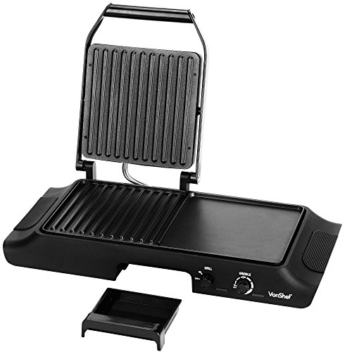 VonShef Electric Indoor Contact Grill Griddle, Sandwich, Panini Press