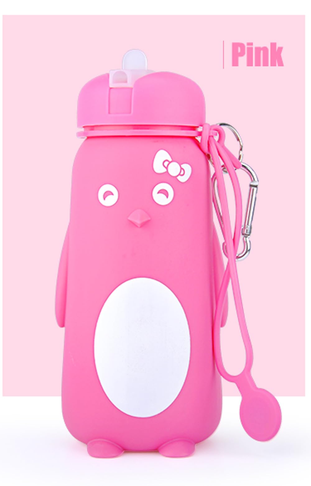 Wolobox Silicone Water Bottle Animal Penguin Water Bottle School Excursion Durable Practical and Original BPA Free Dishwasher Safe (Pink)