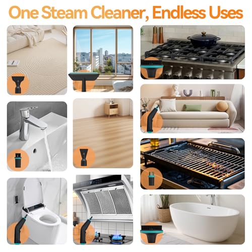 2500W Handheld Steam Cleaner, 6-Speed Portable Steamer with Large Tank & 10 Accessories, 10s Heat-Up steamer cleaning for Kitchen, Bathroom, Car Detailing, Tile & Grout Cleaning