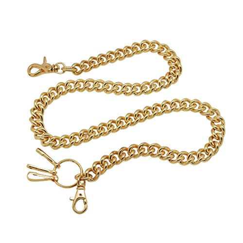 Uniqsum Heavy Thick Round coil wallet chain Swivel Trigger snap Biker Punk Key chain (79cm, Gold)
