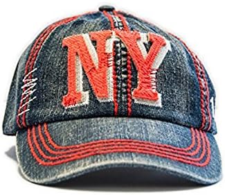 New York 1625 Vintage Baseball Cap (6 Styles Available) (Red Stitch/ Denim)  One Size