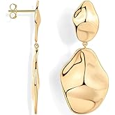 Teardrop Statement Dangle Earrings | Lightweight Hammered Drop Dangle Earrings for Women | 18K Gold Sterling Silver Post Hypoallergic