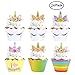 Konsait Unicorn Party Supplies Unicorn Cupcake Toppers and Wrappers(24Pack), Unicorn Cupcake Topper Horn and Ears Double Sided for Kids Girls Rainbow Themed Unicorn Birthday Party Favors Decorations