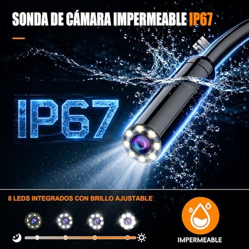 Endoscopio Cámara de Inspección, SKYBASIC Cámara Endoscópica 4.3'' Pantalla IPS HD Cámara Endoscopio IP67 Impermeable con 8 Luces LED, Endoscopio de Cámara de Drenaje de Mano Cable Semi-Rígido-5M