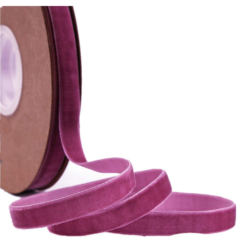 Velvet Ribbon for Crafts, 20 Yard, 3/8, 5/8, 1 Inch Widths, Multicolour (Dark Magenta, 10mm)