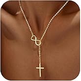 925 Sterling Silver Infinity Cross Necklace for Women Non Tarnish 14K Gold Plated Y Necklace Jesus Christian Faith Necklaces Trendy Crucifix Pendant Necklace Valentines Jewelry Religious Easter Gifts