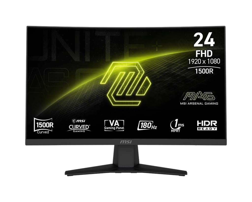Photo 1 of msi MAG 244C 24-inch 1920 x 1080 (FHD) Gaming Monitor, 180Hz, Adaptive-Sync, HDMI, DisplayPort, VESA Mountable, Tilt, Height Adjustable, Speaker, 1ms, Black