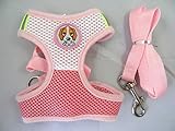 Hiado Soft Mesh Nylon Vest Pet Cat Small Medium dog Harness Leash Set Leads(Size M Color Pink)