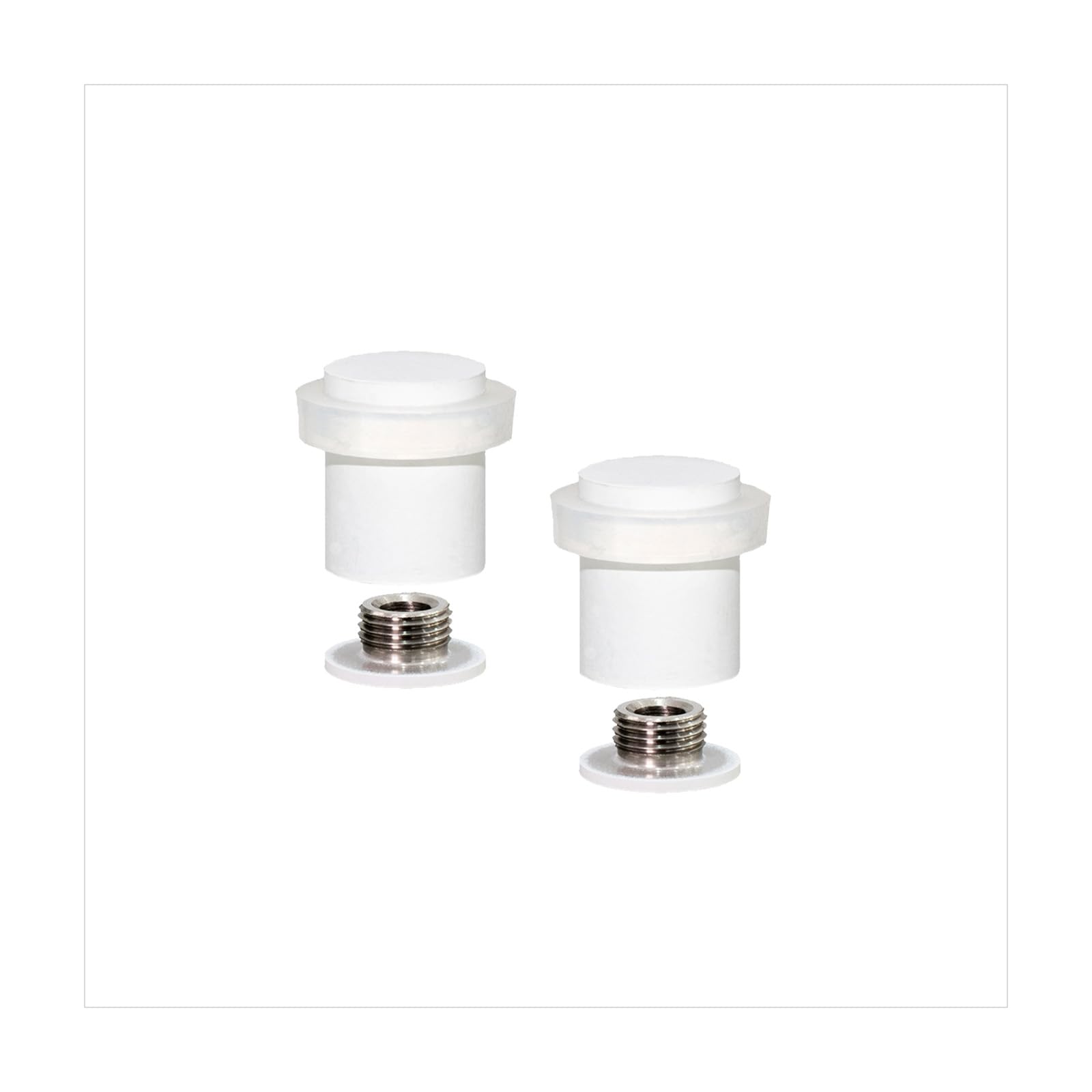 EVI Herrajes | Pack of 2 White Door Stops | Ø20x25mm | Floor Mounted | White Lacquered Stainless Steel | Silicone Protection | Includes Screw + Fastening Plug | Model I-181-BBL