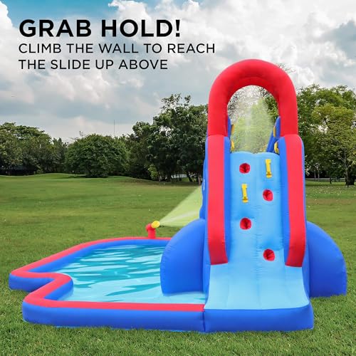 Sunny & Fun Deluxe Inflatable Water Slide Park & Splash Pool with Tunnel - Heavy-Duty for Outdoor Fun - Climbing Wall - Easy to Set Up & Inflate with Included Air Pump & Carrying Case