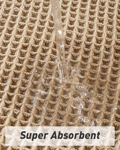 AMOAMI Upgraded Waffle Bath Mat, Super Absorbent Non Slip Bath Mats for Bathroom Floor, Machine Washable Bathroom Rugs with Tassels, Rubber Backed Bathroom Mats, Ultra Soft, 17" x 24", Brown