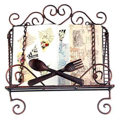 Kitchen Cookbook Holder Reading Rest Cookbook Stand Holder Foldable Tablet Cook Book Stand Bookrest with Adjustable Backing & Elegant Pattern (FBA-SPJ02-Bronze) - Thumbnail 6
