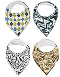 Baby Bandana Bibs by ZELDA MATILDA Extra Long Absorbent Adjustable Bib Made of Organic Cotton and Fleece, for Teething Drool and Feeding - A Must Buy To Keep Baby's Clothes and Neck Dry (4 Pack)