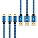Micro USB Cable, HI-CABLE Fast+ 3 pack 6ft Quick Speed Braided Long Charging Cord For Samsung Galaxy S7 S6 Edge Plus, Note 4/ 5,S4 S5 Active, Tab A S/ S2 Pro, PS3/ 4, Android Phone Gold-Plated (Blue)