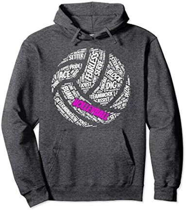 Unisex Volleyball hoodie for girls and women, pink volleyball words 2XL Dark Heather