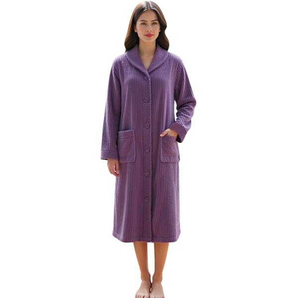 Slenderella Ladies Button Up Coral Fleece Dressing Gown Bath Robe with  Waffle Detail Medium (Blue) at Amazon Women's Clothing store