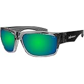 BOMBER Mens Safety Sunglasses, 2 Tone Crystal Frame with Green Mirrored Lens, z87 Compliant, UV Protection, Oversize Lens with Non Slip Foam Lining TR104GM