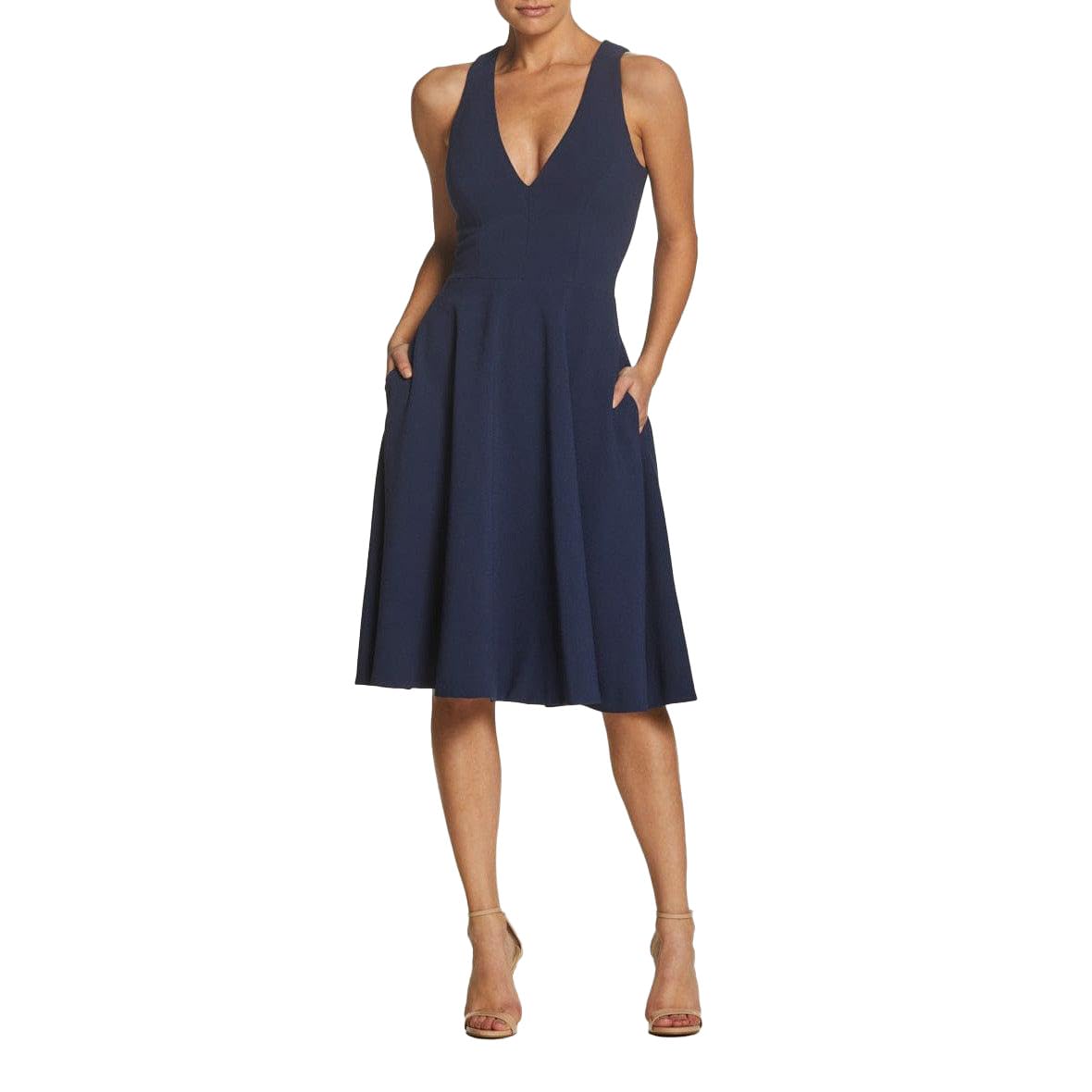 Photo 1 of Dress the Population Women's Catalina Solid Sleeveless Fit & Flare Midi Dress, Midnight Blue, XS