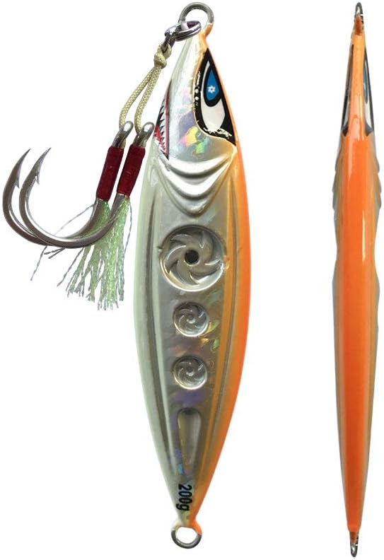 Otomin 1pc/4pcs Fishing Saltwater Slow Pitch Jigs Metal Lures Fish Spoons with Hooks Pitching Jigging Artificial Shark Hard Baits 5.29oz 7.05oz 8.82oz