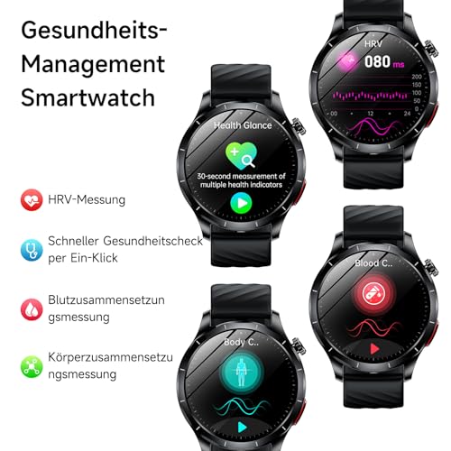 Lgnitek 2026 Men's Smartwatch with ECG/HRV/BMI/Uric Acid, 1.43 Inch AMOLED Health Watch with 24H Blood Pressure SpO2 Body Temperature Sleep Monitor SOS Emergency Call Fitness Watch for Android/iOS