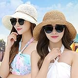 Women Floppy Hat Hollow Straw Hat Wide Brim Beach Hat Sun Hat can be Folded
