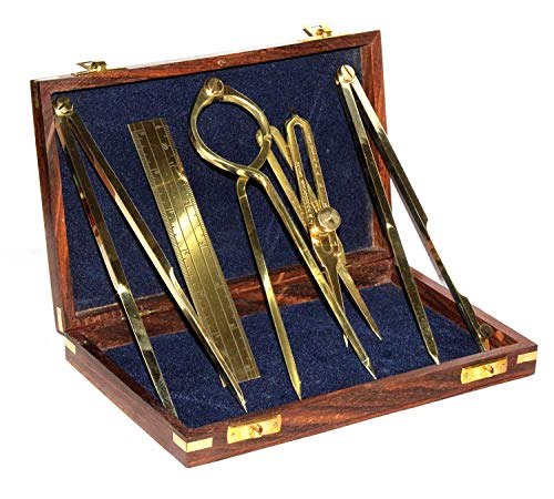 Humaira Nauticals Proportional Divider Set of 5, Full Brass dividers with Executive Wooden Box, Single Handed 8" Brass Navigational Dividers Compass Set for Maritime, Naval, Geometry and Drafting