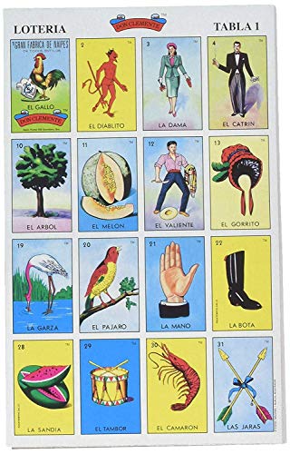 Don Clemente Autentica Loteria Mexican Bingo Set 20 Tablets with a Mini Tote Bag