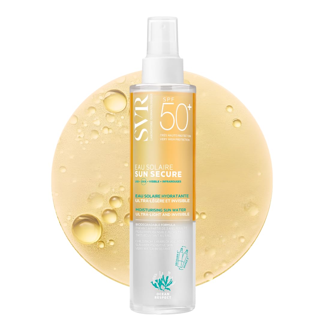 SVR SUN SECURE Sun Water - Face and Body Sunscreen SPF50+, Oleo-Water Spray for Hypersensitive Skin, Invisible Finish, Reef-Safe, All Ages, 200ml