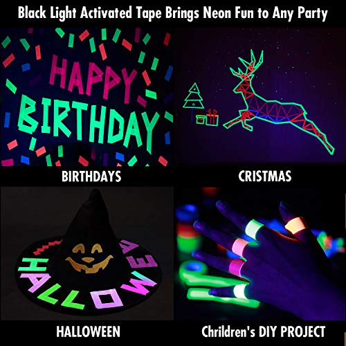 KIWIHUB UV Blacklight Reactive (6pack) (6 Colors) 0.59inch x 16.4ft per Color, Fluorescent Cloth/Neon Gaffer Tape, Super Bright for Glow Party Supplies