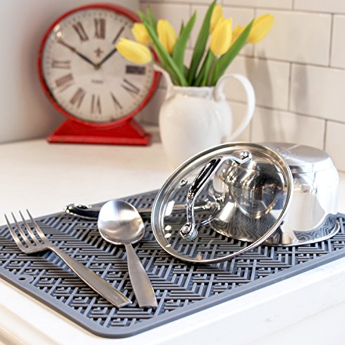 S&T Heavy Duty Silicone Drying Mat, Large 12" x 16", Gray