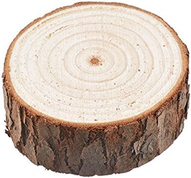 Huikafir 5 Pcs Natural Wood Disc Slices Circle with Tree Bark Log Disc for DIY Craft Decor