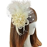 Coolr Fascinator Hair Clip Feather Wedding Headwear Bridal Headpiece for Women (Beige)