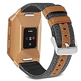 SKYLET Bands for Fitbit Ionic, Canvas Fabric with Genuine Leather Straps with Metal Clasp for Fitbit Ionic Smart Watch (Smart Watch Not Included)
