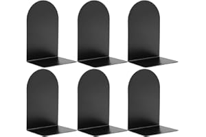 Hiziwimi Metal Book Ends for Shelves - 6Pcs Bookends for Heavy Books Non-Skid Decorative Book Stopper to Hold Books/CDs for Home Office School and Desktop Organizer, Black