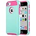 ULAK iPhone 5C Case, Slim Lightweight 2in1 iPhone 5C Cases Hybrid with Soft Rugged TPU Inner Skin and Hard PC Anti Scratches Protective Cover for Apple iPhone 5C (Mint Green+Hot Pink)