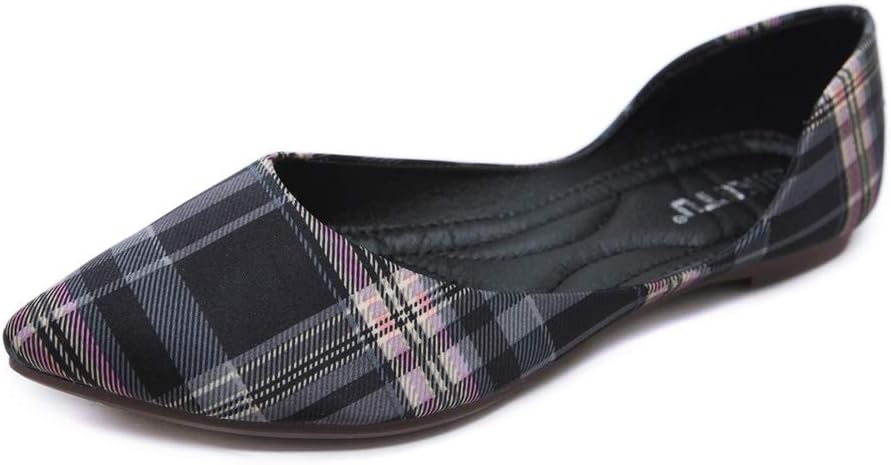 Joybi Women Flat Ballet Shoes Plaid Comfortable Non Slip Ballerinas Ladies Fashion Pointed Toe Loafers
