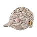 Chunky Cable Knit Marled Beanie Hat w/ Visor Brim, Warm Fuzzy Winter Skull Cap