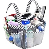 Haundry Mesh Shower Caddy Tote,Portable College Dorm Bathroom Tote，Quick Hold for Camp Gym，8 Basket Pockets with Key Hook and 2 Oxford Handles Gray