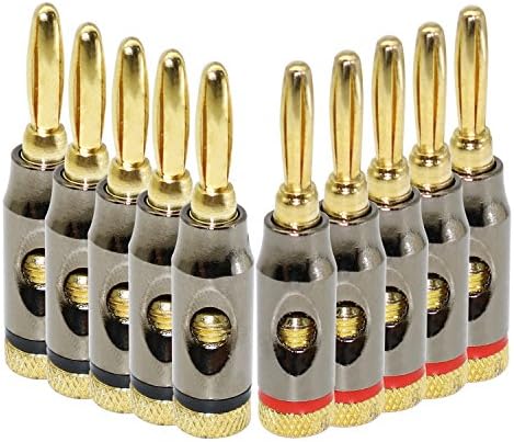 Banana Plugs, 24k Gold Plated Connectors, Open Screw Type (5 Pairs)